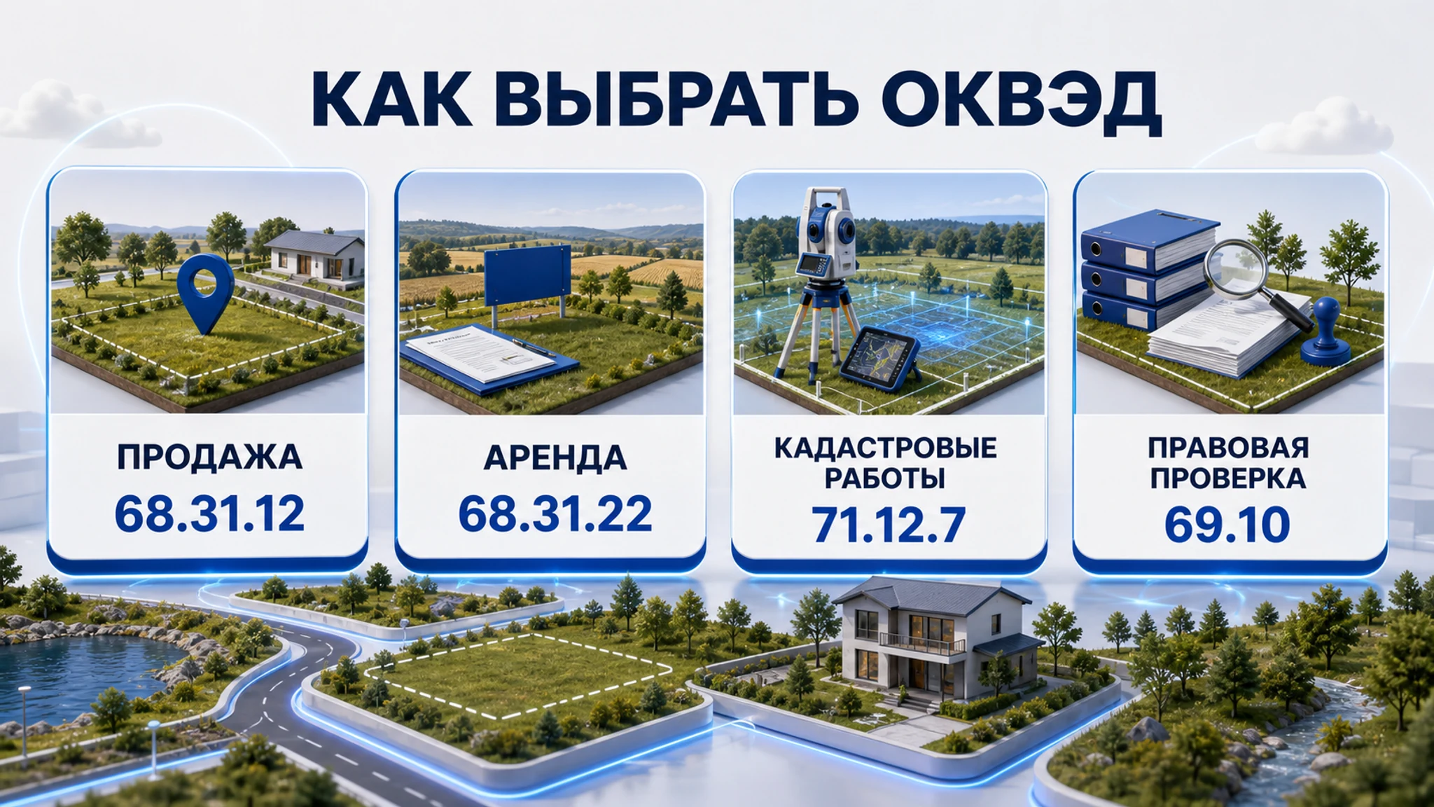 Схема выбора ОКВЭД для агента по земельным участкам: основной код, смежные коды, риски и следующий шаг